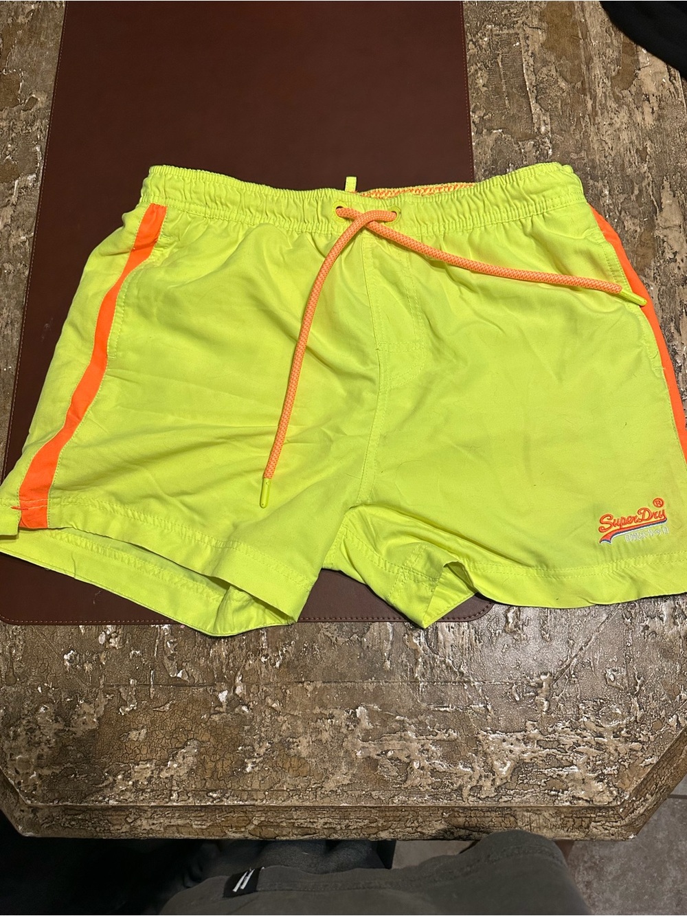 Superdry Neon Yellow Swim Trunks with Orange Accents